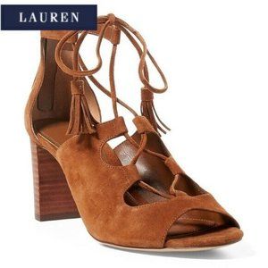 Ralph Lauren Hasel Lace up Sandals 9 Heels Brown